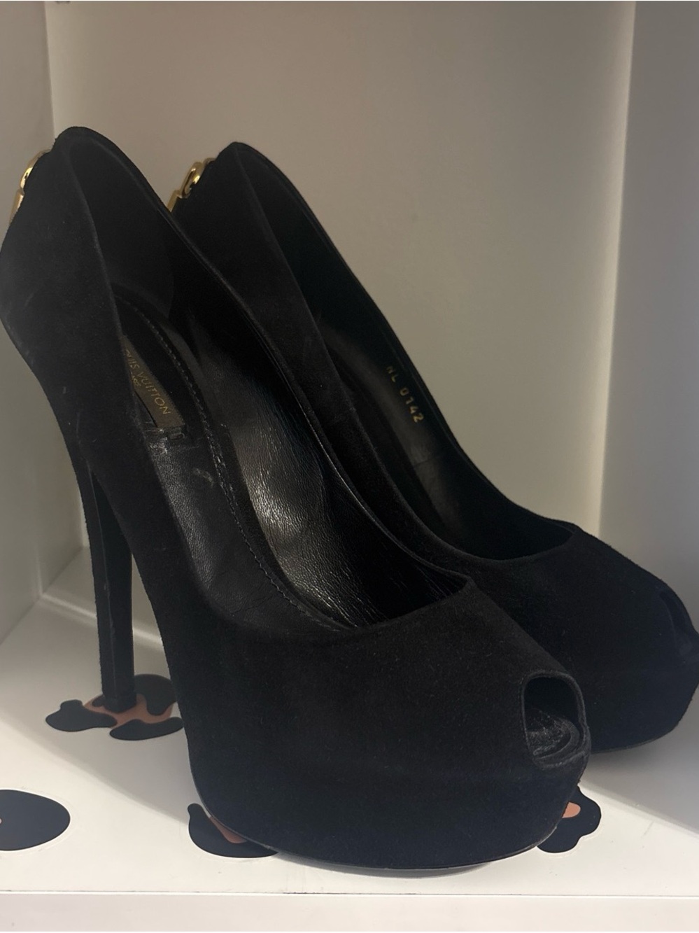 Louis Vuitton Black Suede Peep-Toe High Heels